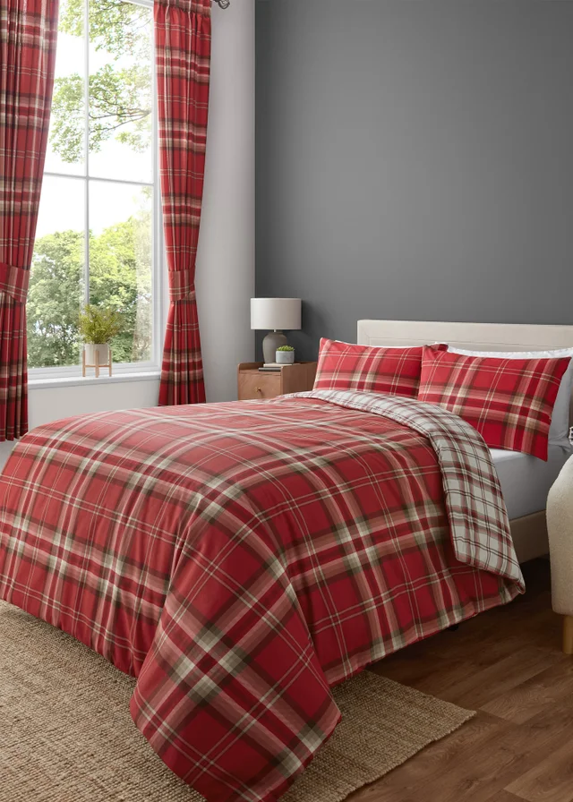 Catherine Lansfield Kelso Check Reversible Duvet Cover Set Red