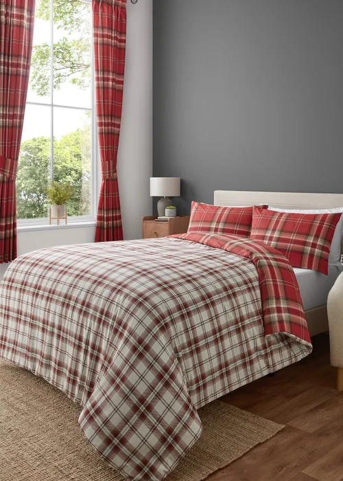 Catherine Lansfield Kelso Check Reversible Duvet Cover Set Red - Single Image 2