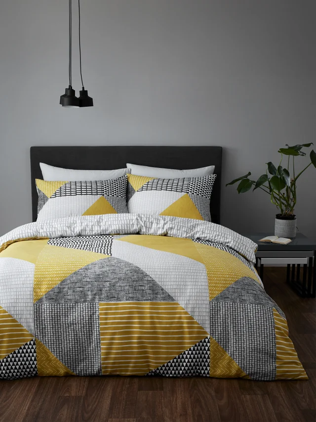 Catherine Lansfield Larsson Geo Reversible Duvet Cover Set Ochre Yellow