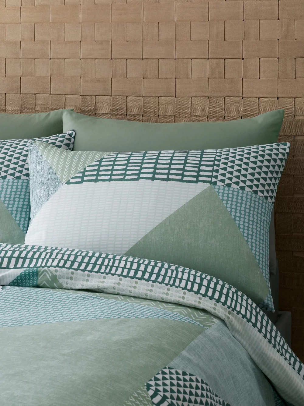 Catherine Lansfield Larsson Geo Reversible Duvet Cover Set Green - Single Image 2