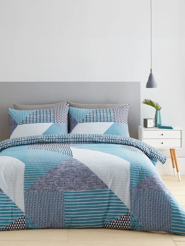 Catherine Lansfield Larsson Geo Reversible Duvet Cover Set Teal Green