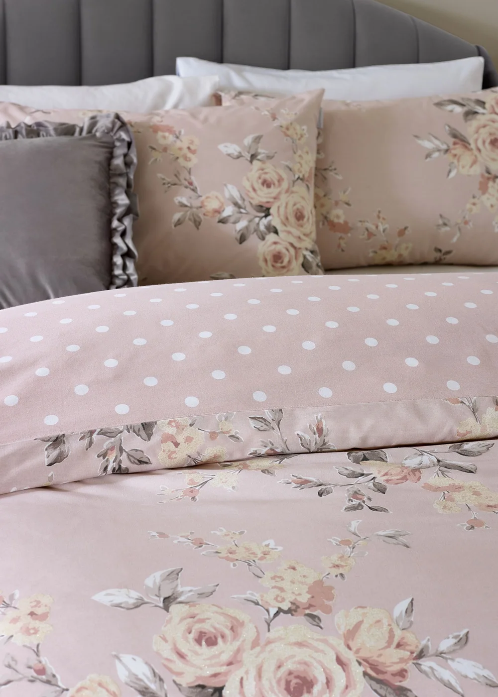 Catherine Lansfield Canterbury Floral Reversible Duvet Cover Set Blush Pink - Single Image 4