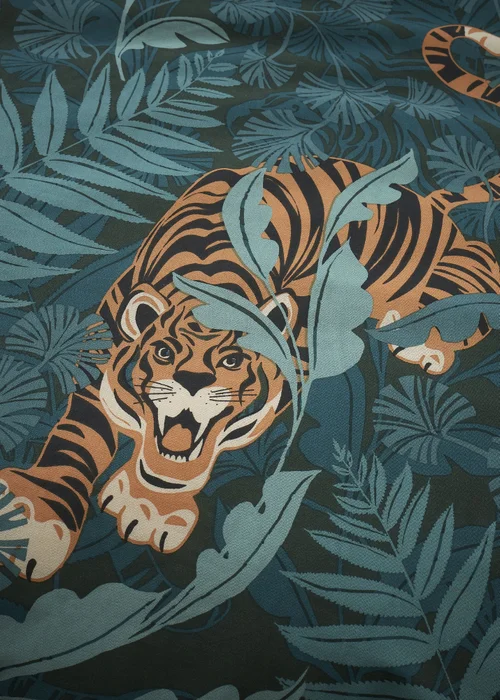 Catherine Lansfield Tropic Tiger Leaf Reversible Single Duvet Cover Set Green - Single Image 4