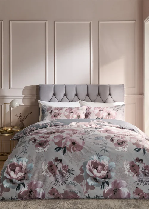 Catherine Lansfield Dramatic Floral Reversible Duvet Cover Set Grey - Single Image 2