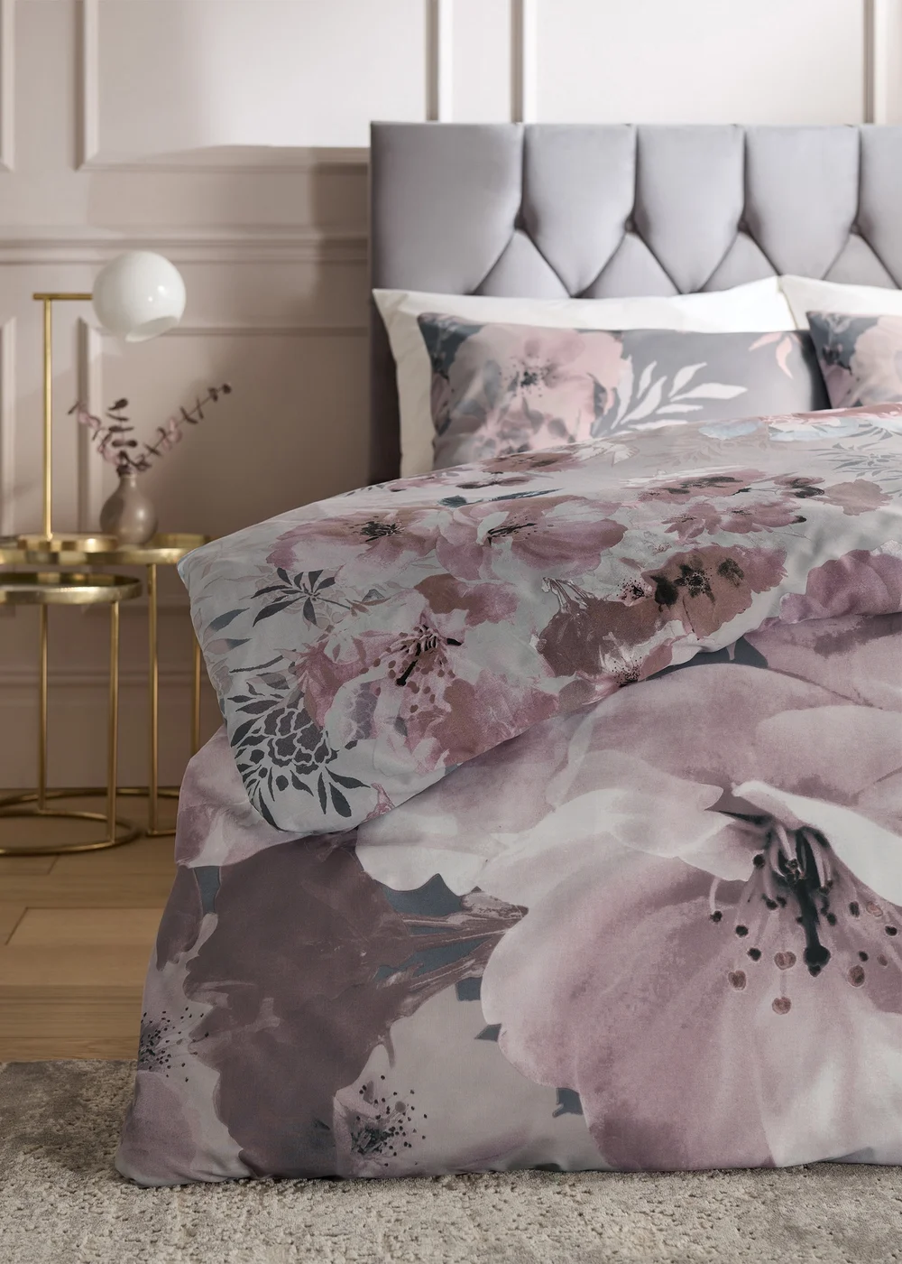 Catherine Lansfield Dramatic Floral Reversible Duvet Cover Set Grey - Single Image 4
