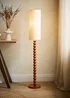 ValueLights Wyatt Linen Tall Lamp Shade Walnut Wood Bobbin Floor Lamp - One Size Image 1