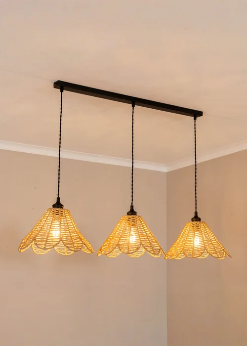 ValueLights Vine Rattan Flower Shade 3 Drop Matte Diner Ceiling Pendant Light - One Size Image 1