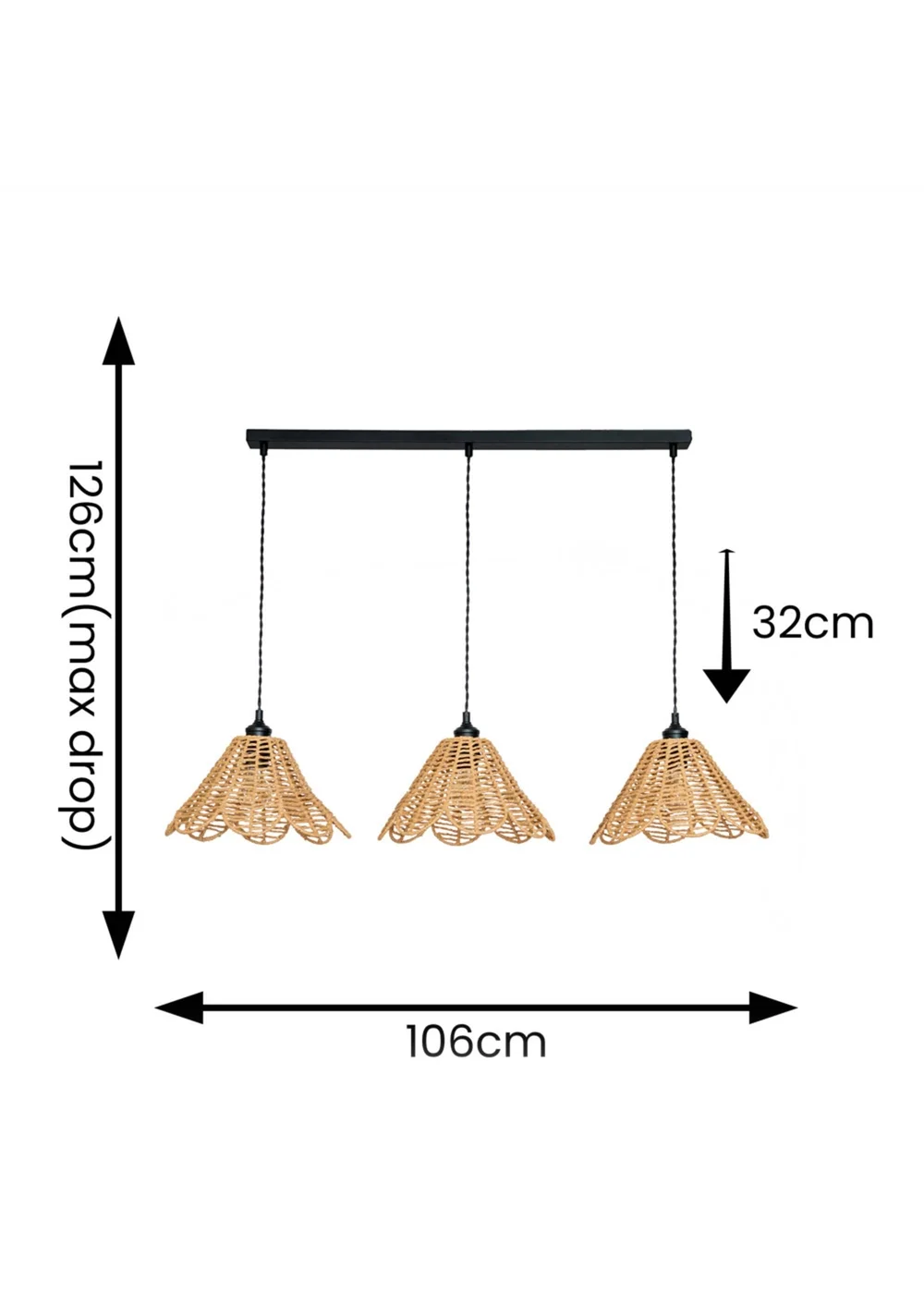 ValueLights Vine Rattan Flower Shade 3 Drop Matte Diner Ceiling Pendant Light - One Size Image 4
