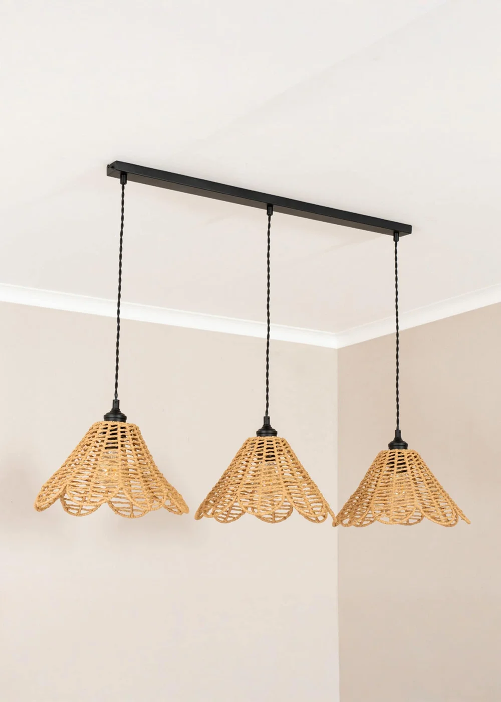 ValueLights Vine Rattan Flower Shade 3 Drop Matte Diner Ceiling Pendant Light - One Size Image 3