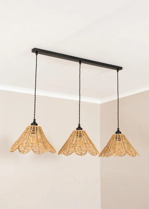 ValueLights Vine Rattan Flower Shade 3 Drop Matte Diner Ceiling Pendant Light - One Size Image 3