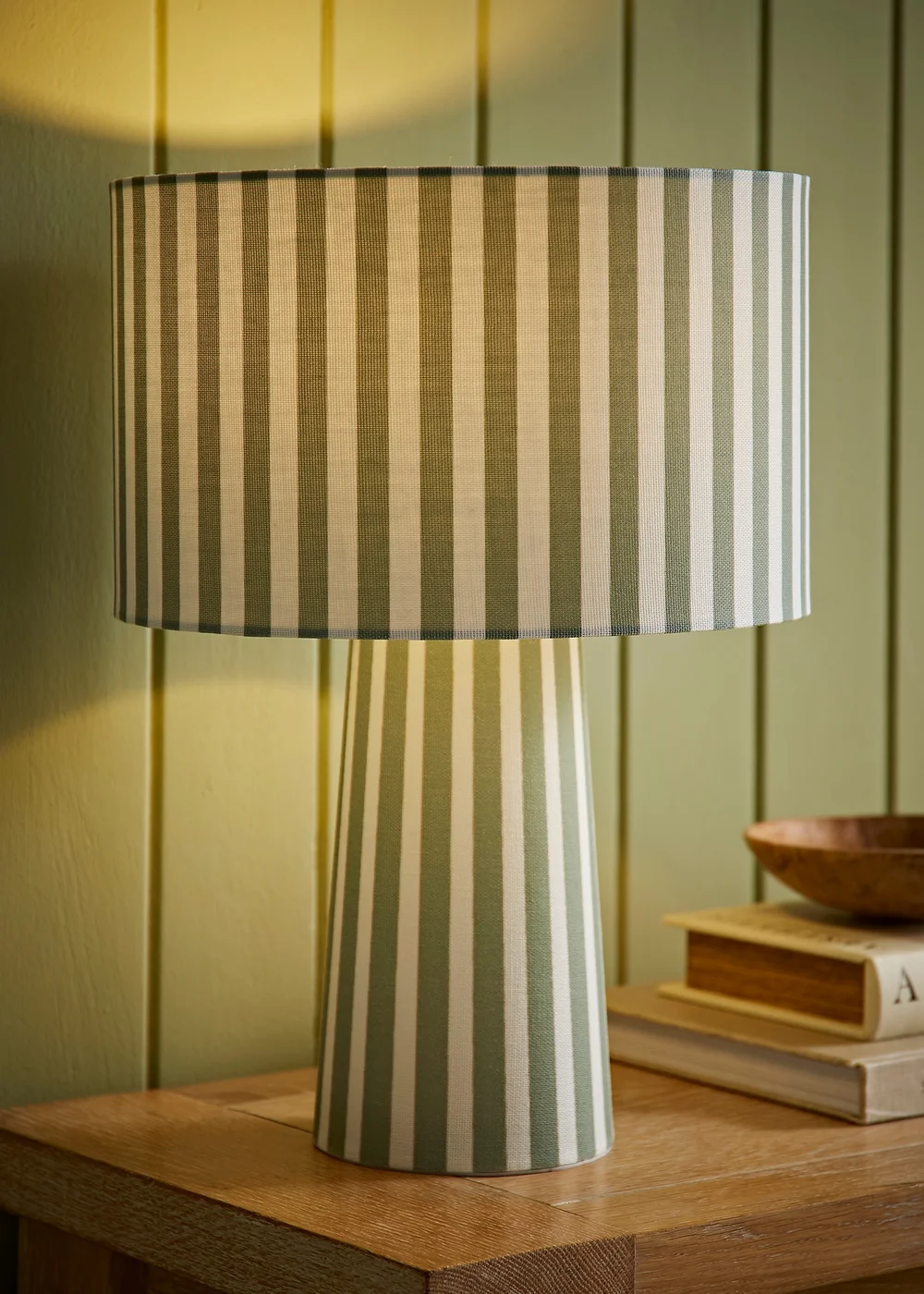ValueLights Thorley Green Stripe Drum Shade Full Fabric Table Lamp - One Size Image 1