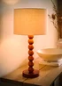 ValueLights Wyatt Linen Drum Lamp Shade Walnut Wood Bobbin Table Lamp - One Size Image 2