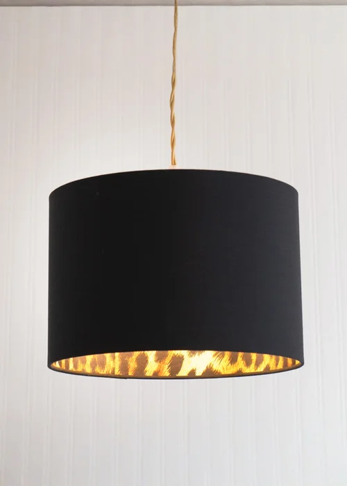 ValueLights Oasis Black Fabric with Leopard Print Inner Drum Ceiling Small Lamp Shade - One Size Image 1