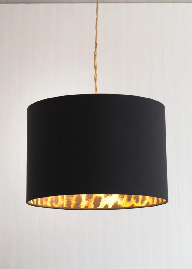 ValueLights Oasis Black Fabric with Leopard Print Inner Drum Ceiling Small Lamp Shade