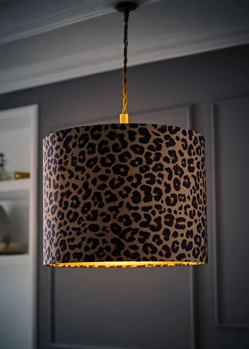 ValueLights Oasis Leopard Print Fabric with Inner Drum Ceiling Lamp Shade - One Size Image 3