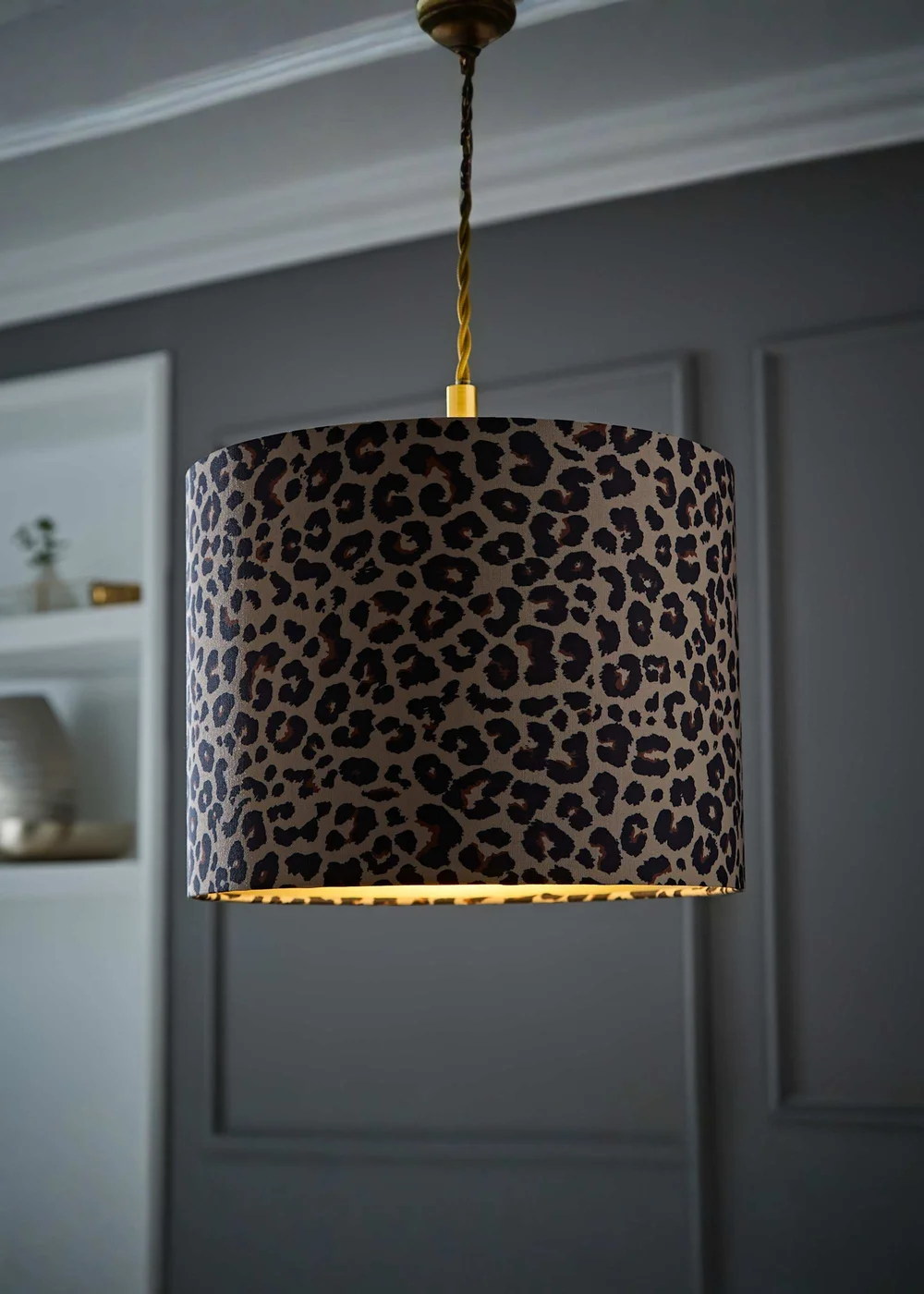 ValueLights Oasis Leopard Print Fabric with Inner Drum Ceiling Lamp Shade - One Size Image 1