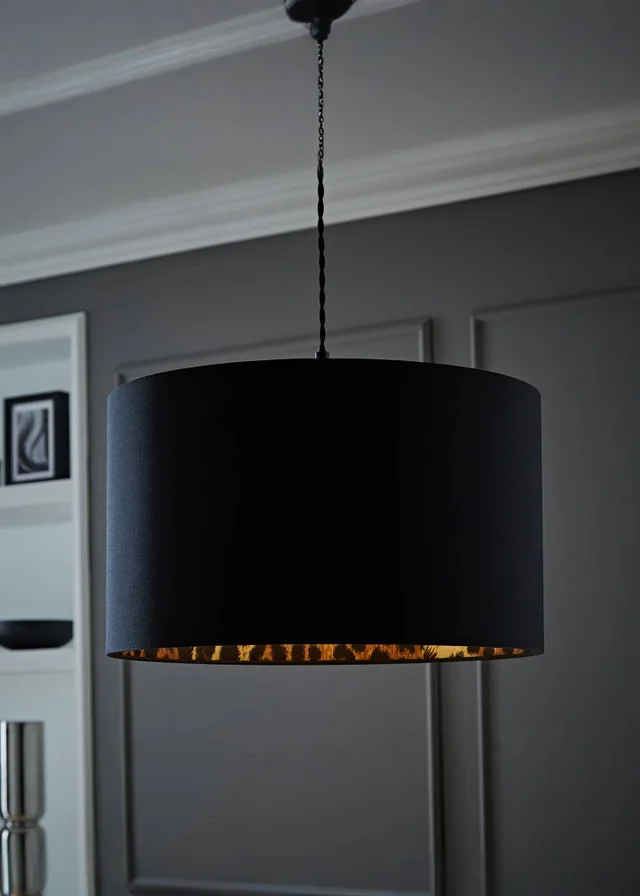 ValueLights Oasis Black Fabric with Leopard Print Inner Drum Ceiling Large Lamp Shade