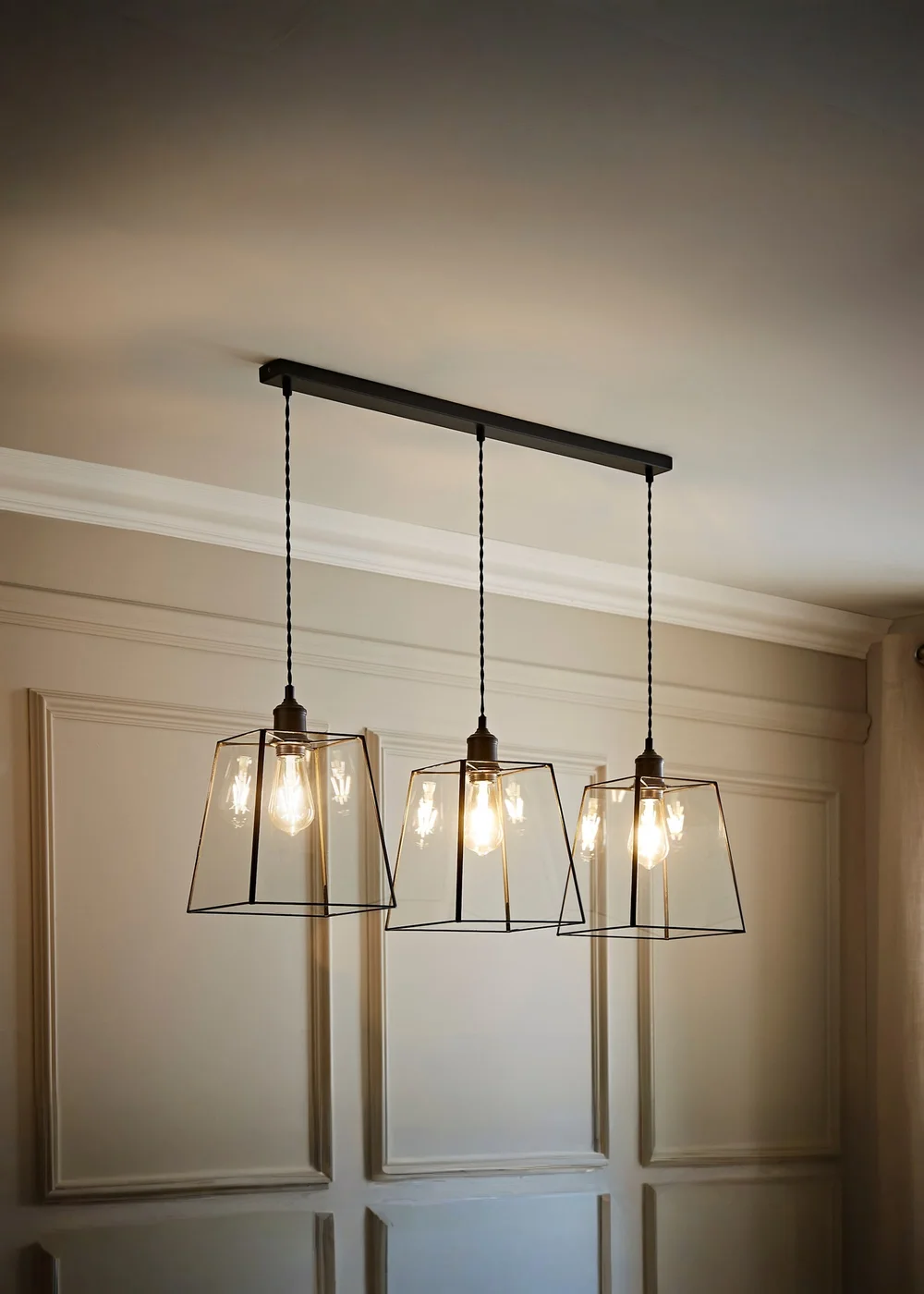 ValueLights Susie Glass Lantern Lamp Shade 3 Drop Diner Ceiling Pendant Light - One Size Image 1