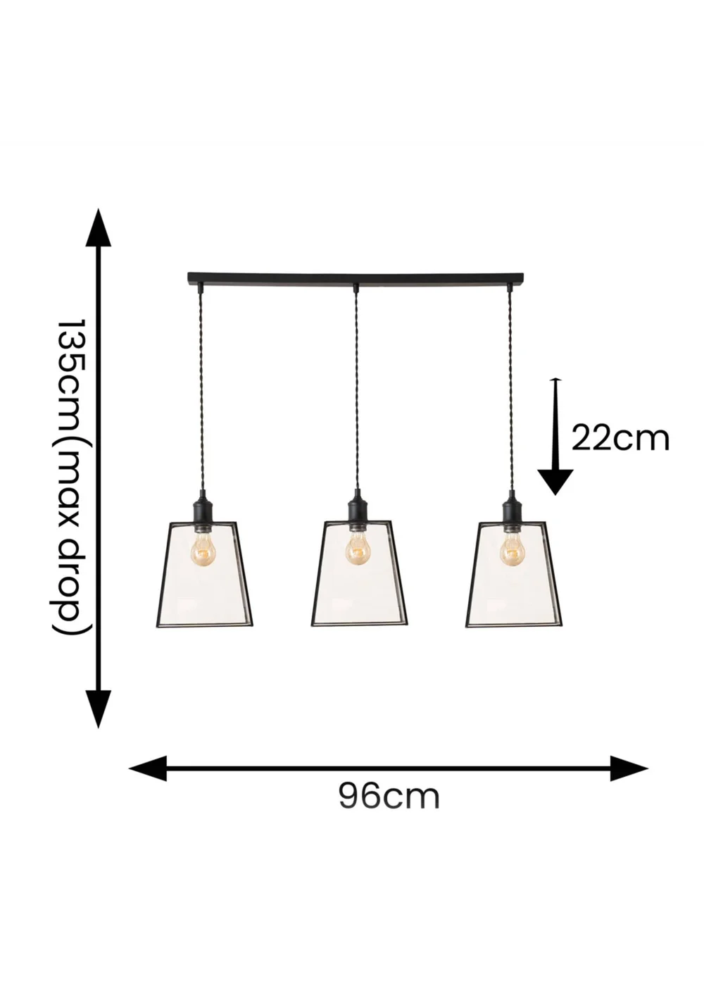 ValueLights Susie Glass Lantern Lamp Shade 3 Drop Diner Ceiling Pendant Light - One Size Image 6