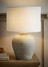 ValueLights Reid Linen Drum Shade Ribbed Ceramic Large Table Lamp - One Size Image 1