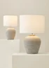 ValueLights Reid Linen Drum Shade Ribbed Ceramic Large Table Lamp - One Size Image 3