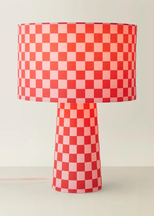 ValueLights Pritchard Pink Checkerboard Drum Shade Full Fabric Table Lamp - One Size Image 3