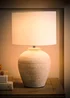 ValueLights Reid Linen Drum Lamp Shade Ribbed Ceramic Small Table Lamp - One Size Image 2