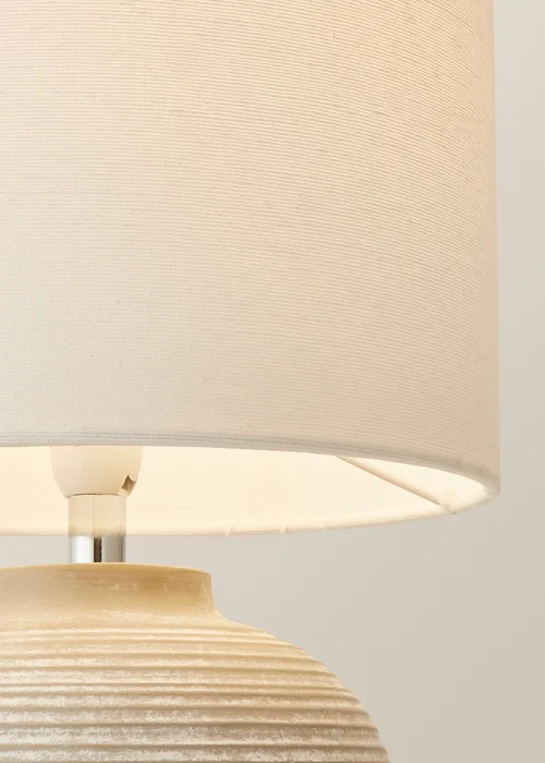 ValueLights Reid Linen Drum Lamp Shade Ribbed Ceramic Small Table Lamp - One Size Image 4