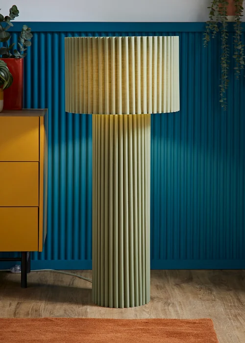 ValueLights Lenny Drum Lamp Shade Colour Drench Ribbed Fabric Midi Floor Lamp - One Size Image 1