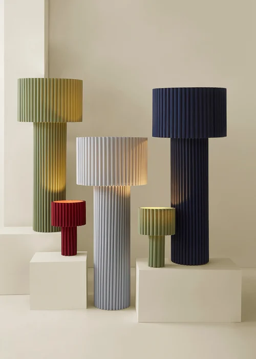 ValueLights Lenny Drum Lamp Shade Colour Drench Ribbed Fabric Midi Floor Lamp - One Size Image 3