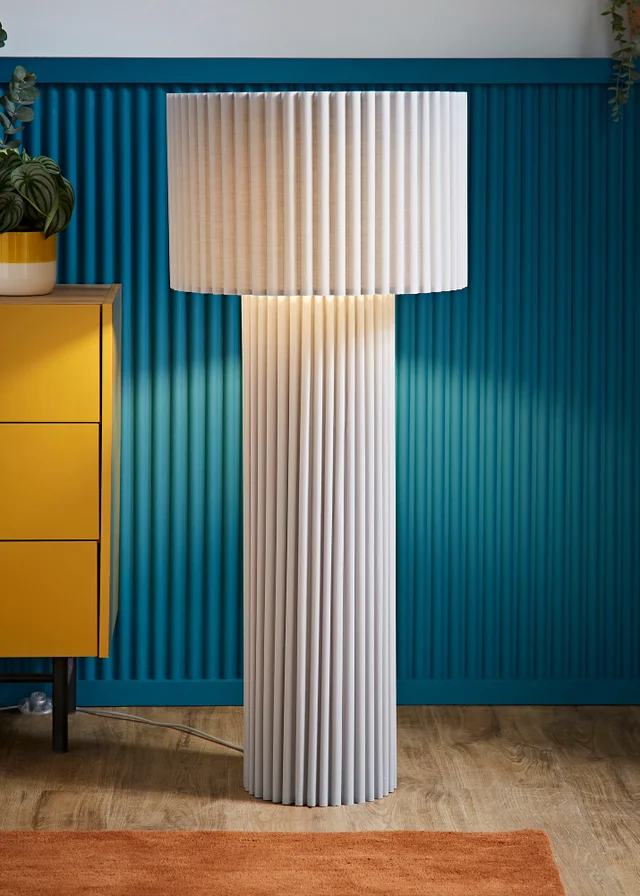 ValueLights Lenny Drum Lamp Shade Colour Drench Ribbed Fabric Midi Floor Lamp