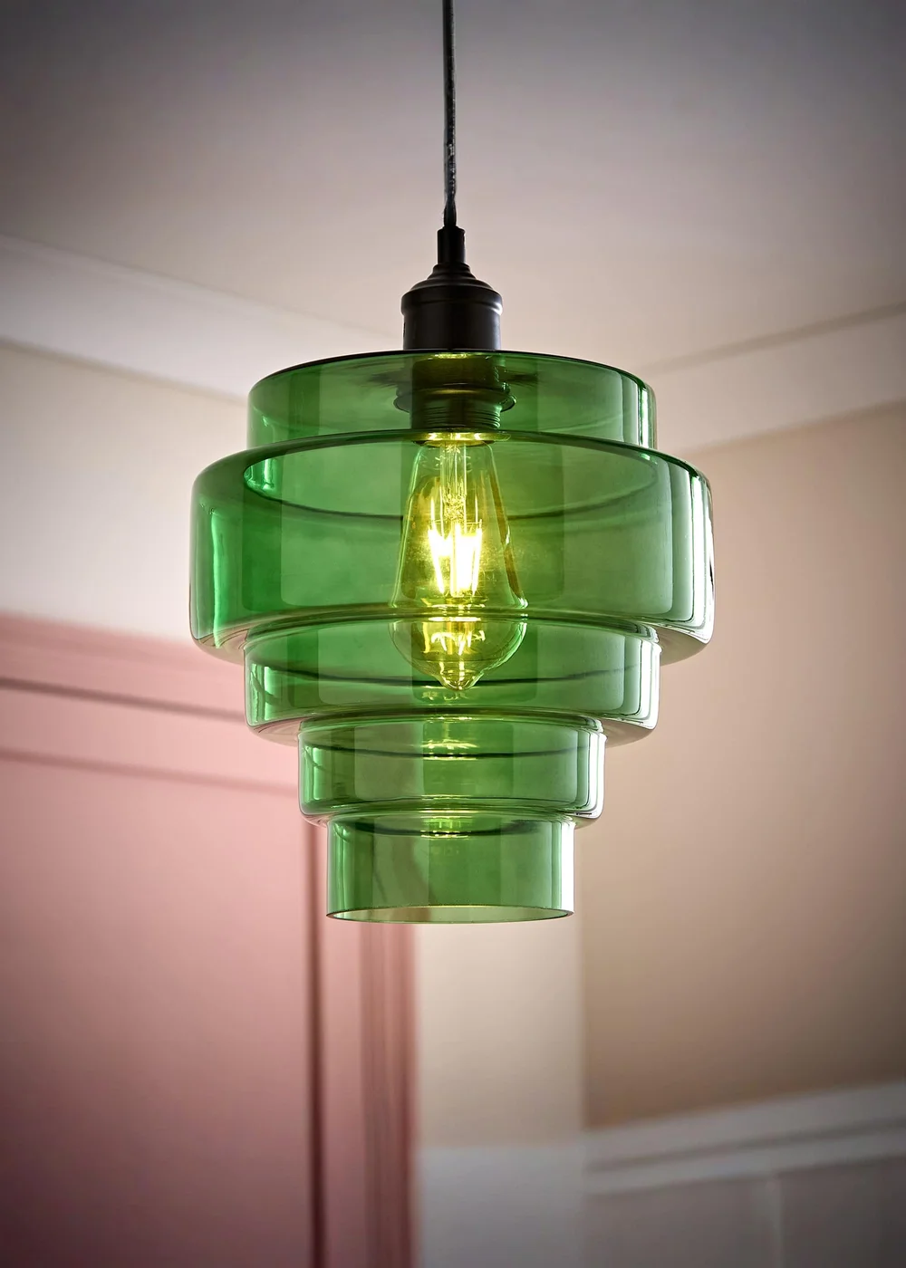 ValueLights Lane Green Glass 5 Tier Layered Easy Fit Ceiling Pendant Lamp Shade - One Size Image 1