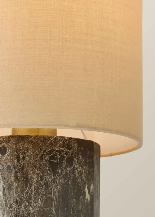 ValueLights Melanie Dark Marble Effect Table Lamp with Natural Linen Lamp Shade - One Size Image 4