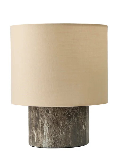 ValueLights Melanie Dark Marble Effect Table Lamp with Natural Linen Lamp Shade - One Size Image 2