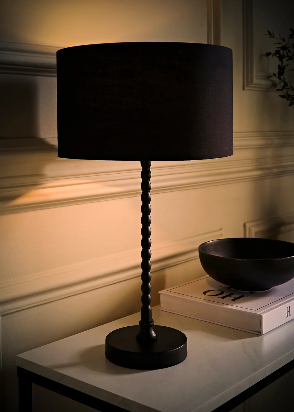 ValueLights Maeve Black Fabric Drum Lamp Shade Bobbin Bobble Table Lamp - One Size Image 2