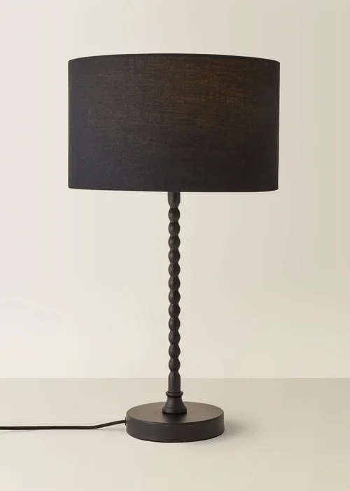 ValueLights Maeve Black Fabric Drum Lamp Shade Bobbin Bobble Table Lamp - One Size Image 3
