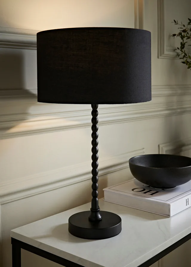 ValueLights Maeve Black Fabric Drum Lamp Shade Bobbin Bobble Table Lamp