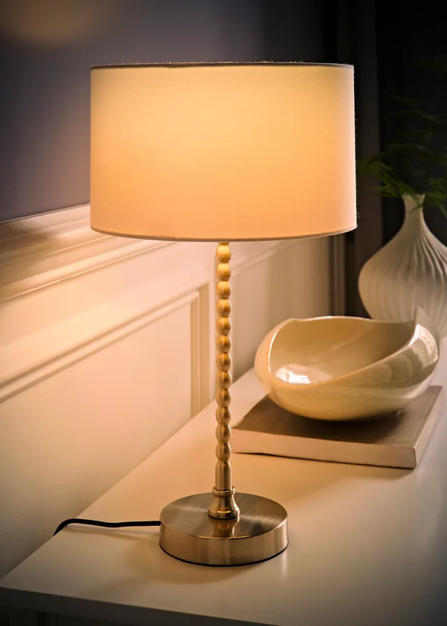 ValueLights Maeve Black Fabric Drum Lamp Shade Bobbin Bobble Table Lamp