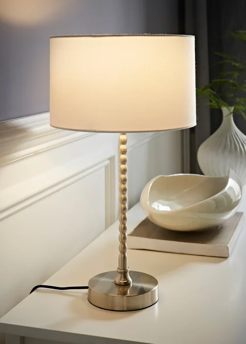 ValueLights Maeve Black Fabric Drum Lamp Shade Bobbin Bobble Table Lamp - One Size Image 1