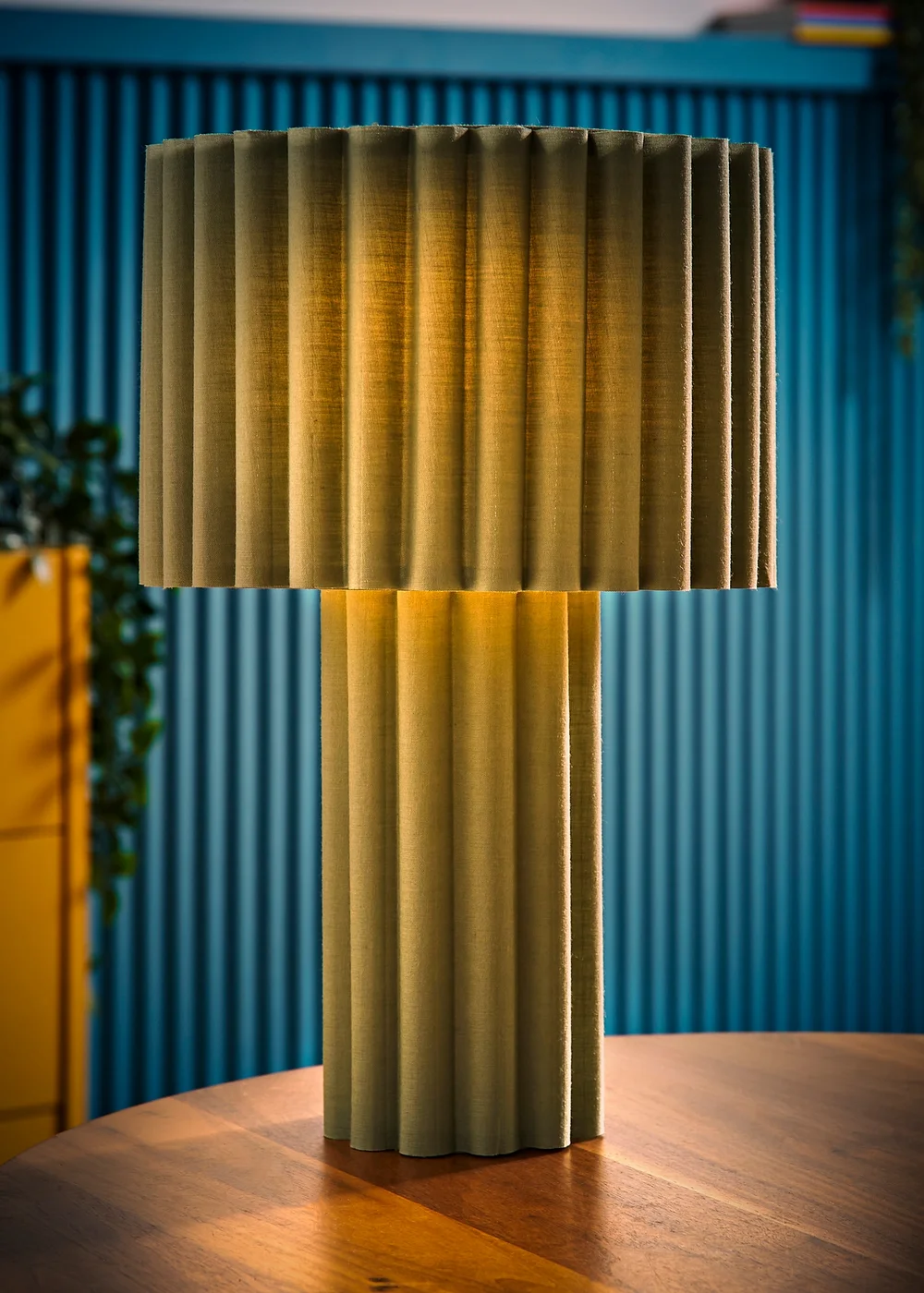 ValueLights Lenny Drum Lamp Shade Colour Drench Ribbed Full Fabric Table Lamp - One Size Image 2