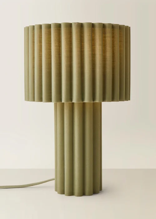 ValueLights Lenny Drum Lamp Shade Colour Drench Ribbed Full Fabric Table Lamp - One Size Image 3