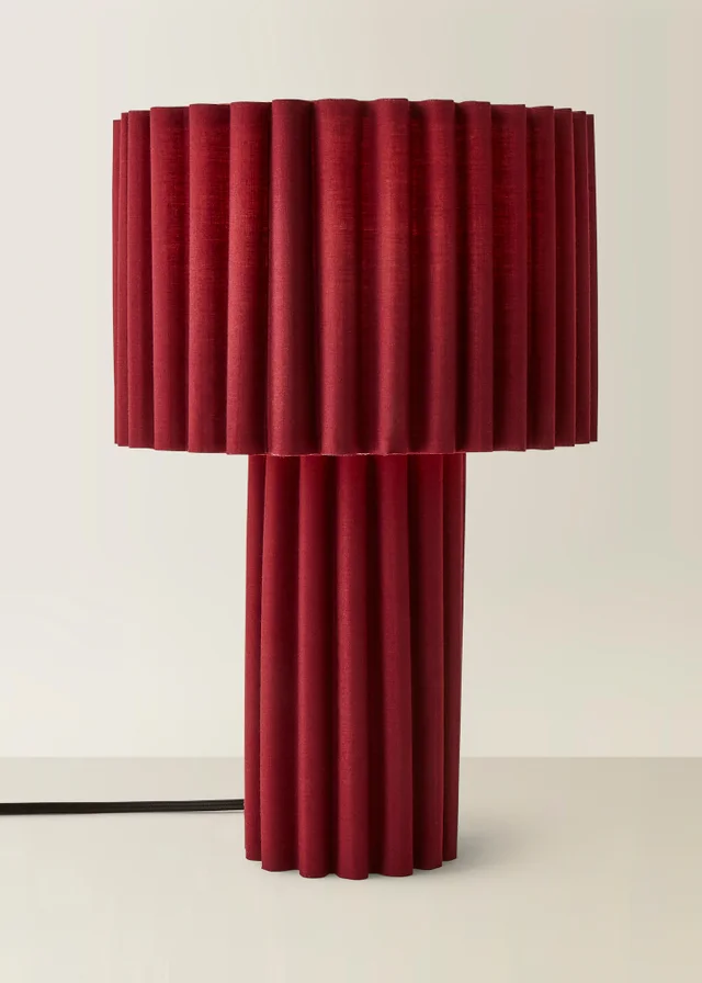 ValueLights Lenny Drum Lamp Shade Colour Drench Ribbed Full Fabric Table Lamp