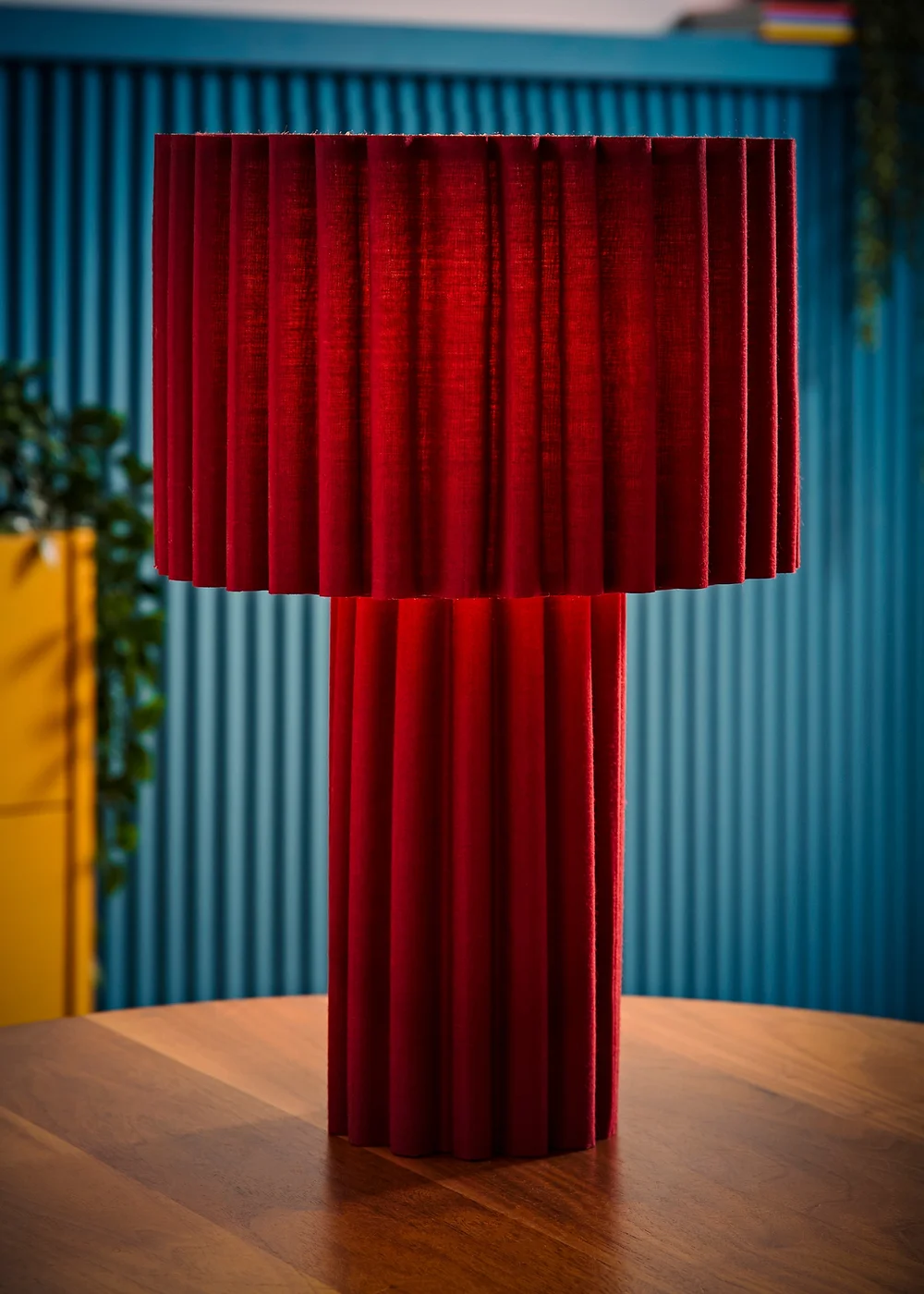 ValueLights Lenny Drum Lamp Shade Colour Drench Ribbed Full Fabric Table Lamp - One Size Image 2