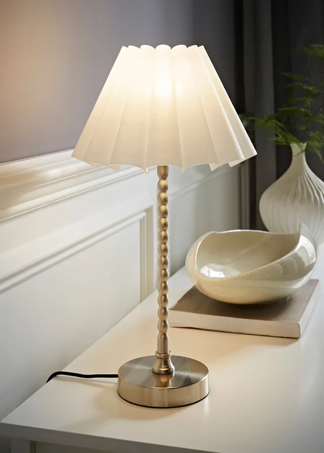 ValueLights Maeve White Scallop Pleated Taper Shade Bobbin Bobbles Table Lamp