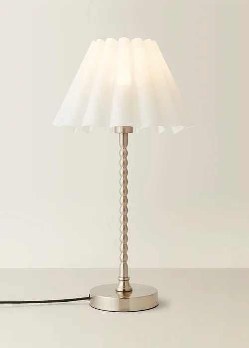 ValueLights Maeve White Scallop Pleated Taper Shade Bobbin Bobbles Table Lamp - One Size Image 3