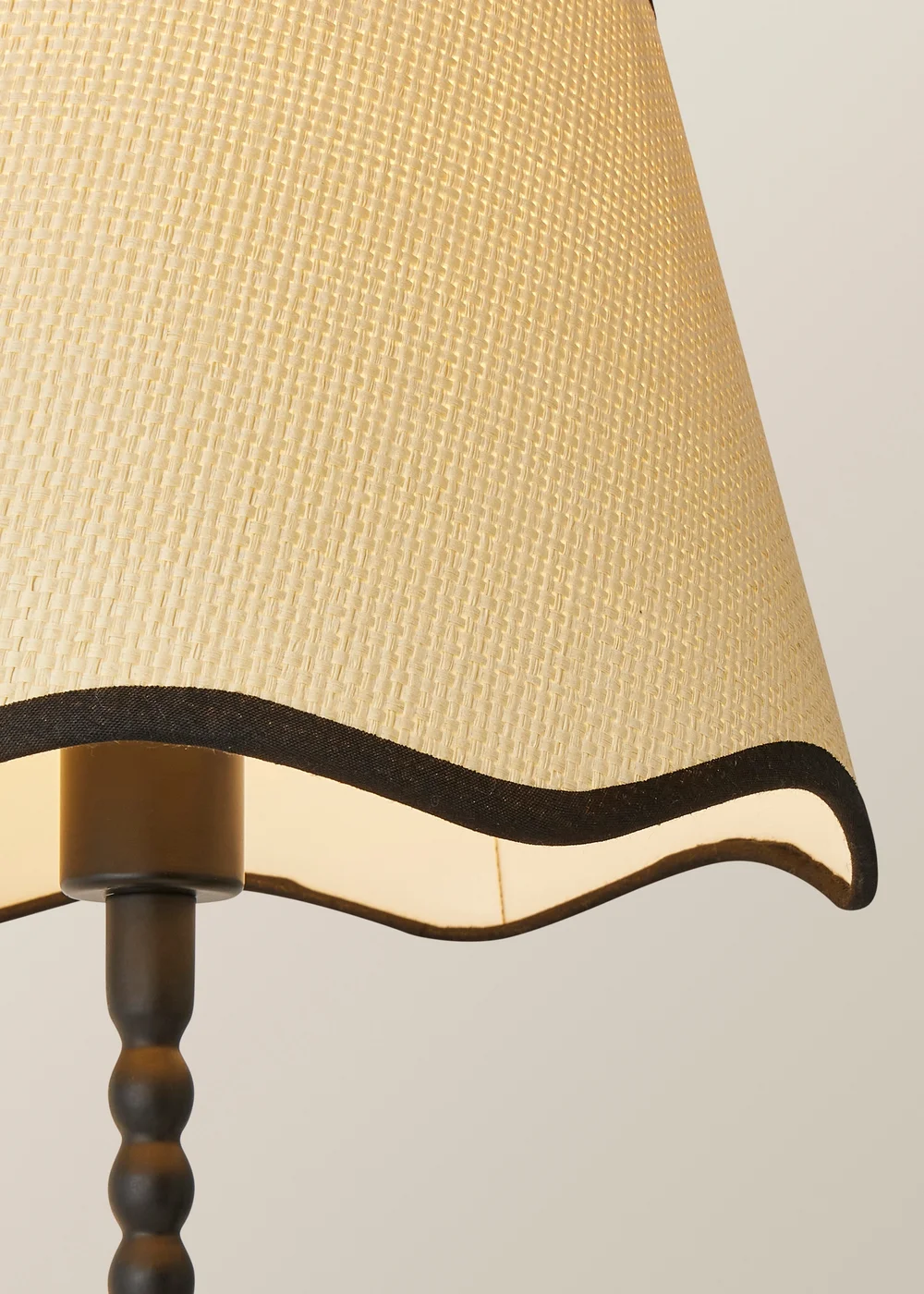 ValueLights Maeve Natural Scallop Black Trim Drum Shade Bobbin Bobble Table Lamp - One Size Image 4