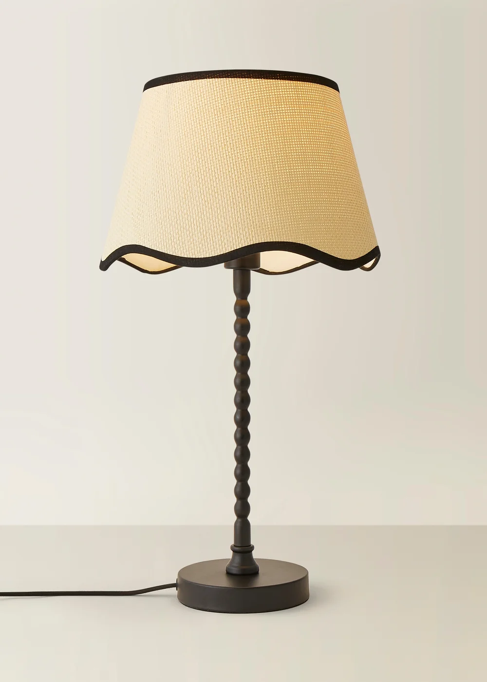 ValueLights Maeve Natural Scallop Black Trim Drum Shade Bobbin Bobble Table Lamp - One Size Image 3