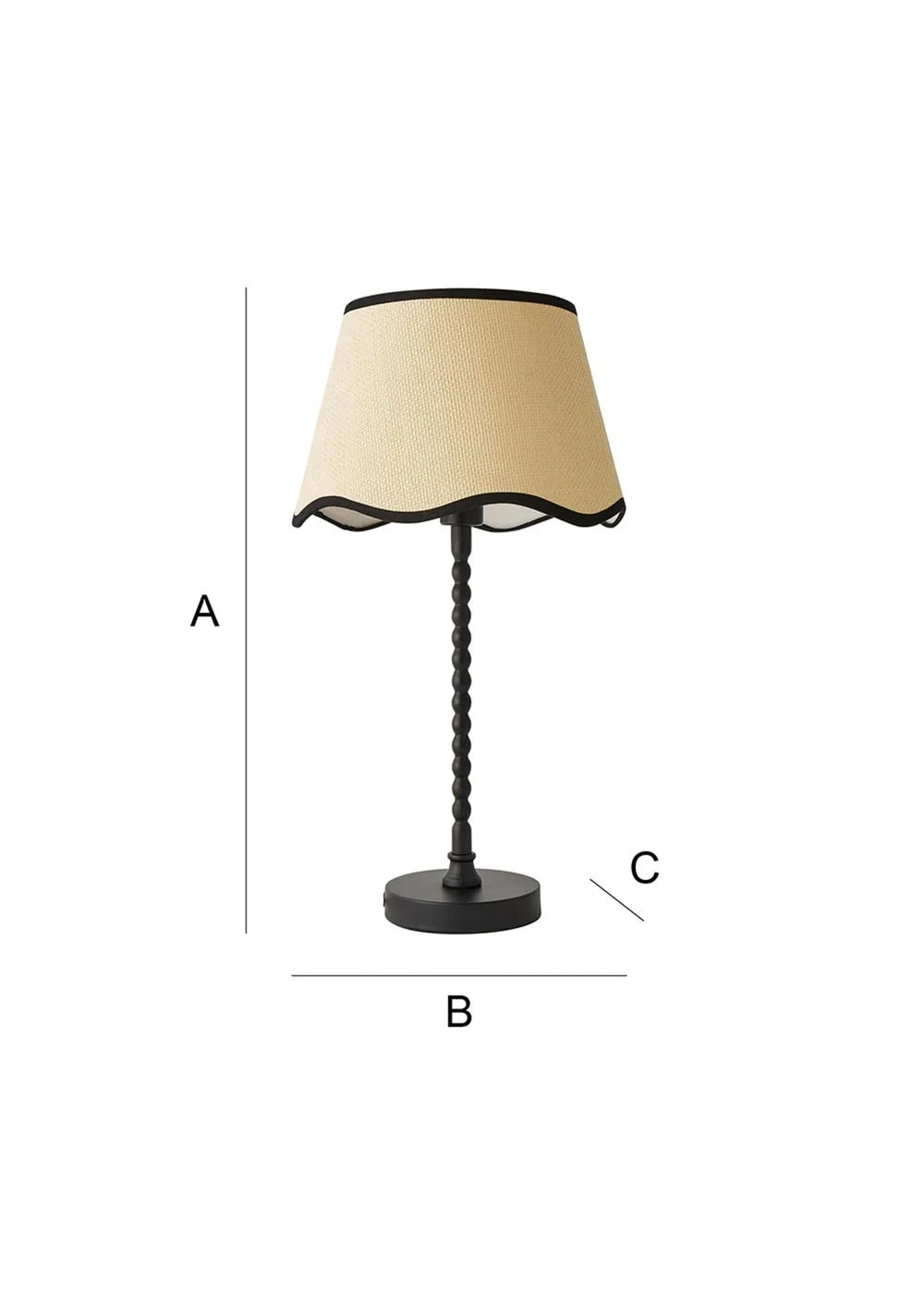 ValueLights Maeve Natural Scallop Black Trim Drum Shade Bobbin Bobble Table Lamp - One Size Image 6