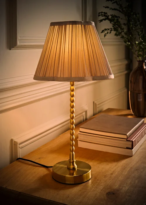 ValueLights Maeve Light Grey Pleated Faux Silk Scallop Shade Bobbin Table Lamp - One Size Image 2