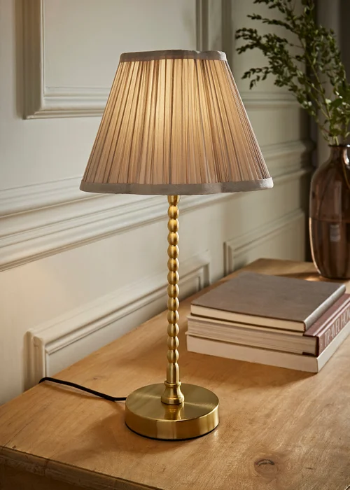 ValueLights Maeve Light Grey Pleated Faux Silk Scallop Shade Bobbin Table Lamp - One Size Image 1
